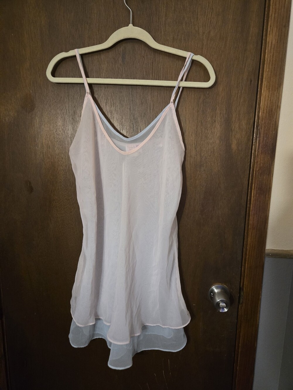 Y2K Light Pink Blue Sheer Spaghetti Strap Lingere Medium